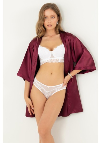 Kadın Bordo Kuşaklı Saten Sabahlık modelleri