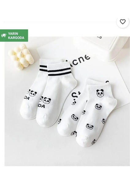 5 Çift Panda Desenli Siyah Beyaz Çorap