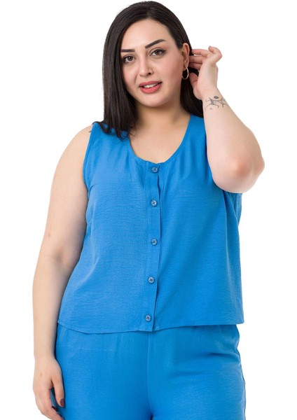 Büyük Beden Bluz Pantolon Aerobin Mavi Takım fiyatları