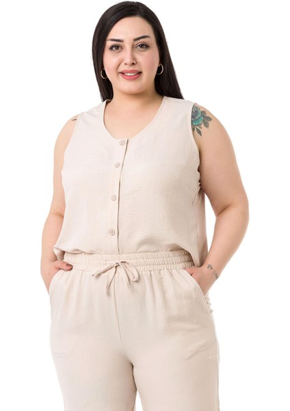 Büyük Beden Bluz Pantolon Aerobin Bej Takım fiyatları