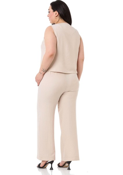 Büyük Beden Bluz Pantolon Aerobin Bej Takım modelleri