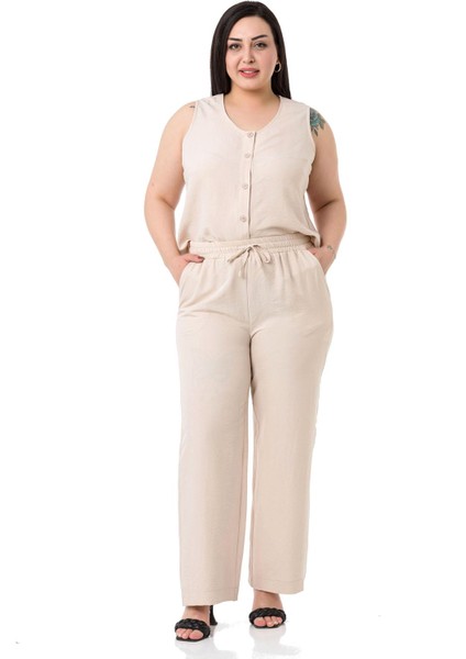 Büyük Beden Bluz Pantolon Aerobin Bej Takım indirimleri