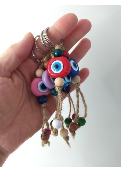 Nazar Boncuk Anahtarlık 10 Adet Kötü Göz Kovucu Nazar Hand Made Hasır Renkli Boncuklu Nazarlı Anahtarlık fiyatları