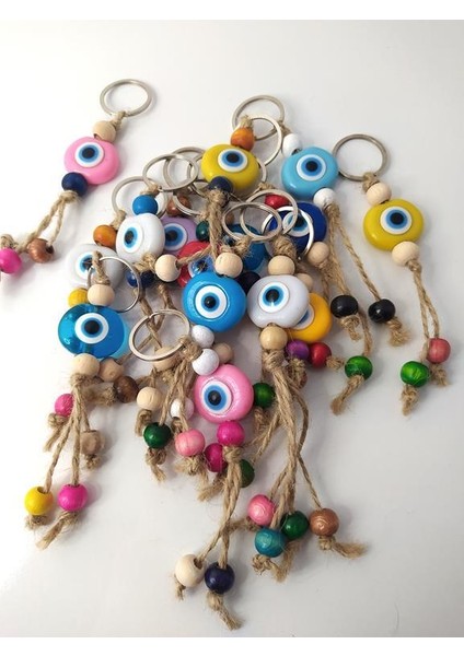 Nazar Boncuk Anahtarlık 10 Adet Kötü Göz Kovucu Nazar Hand Made Hasır Renkli Boncuklu Nazarlı Anahtarlık modelleri