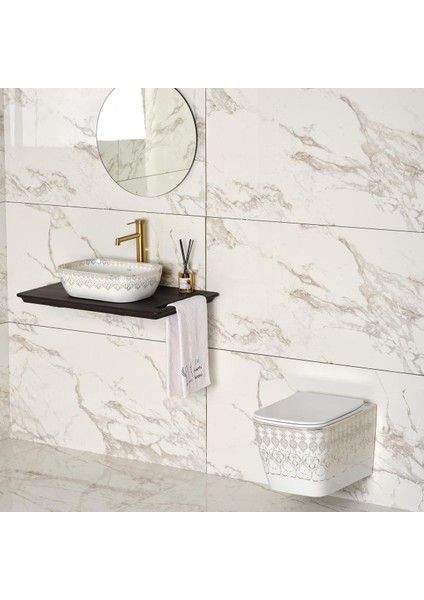 EY-7033 Tezgah Üstü Lavabo Beyaz & Altın fiyatları