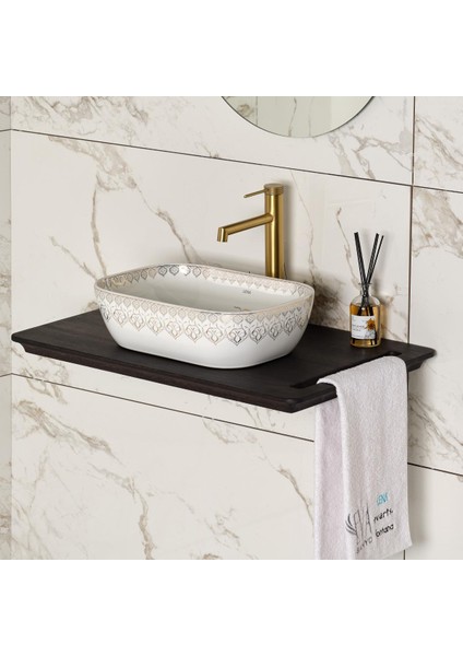 EY-7033 Tezgah Üstü Lavabo Beyaz & Altın modelleri