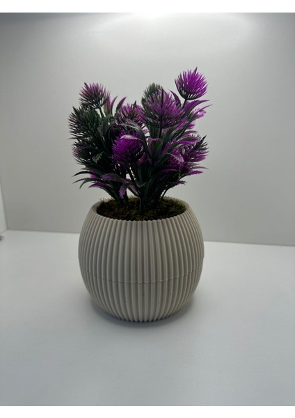 Bej Saksıda Yapay Çiçek Iğneli Çam Demeti Dekoratif Mutfak Banyo Masa Çiçeği 17 cm