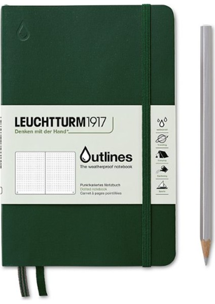 LEUCHTTURM1917 Outlines, Hava Koşullarına Dayanıklı B6+, Yumuşak Deri Kapak Walden Green Defter