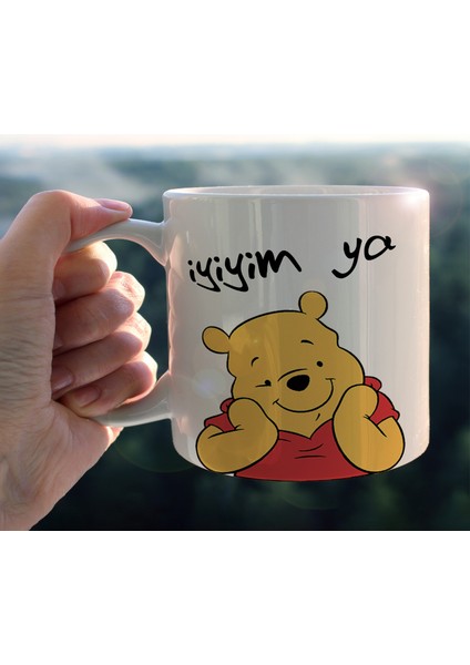 Özel Tasarım Winnie The Pooh Baskılı Porselen Kupa Solmaz Çift Taraflı
