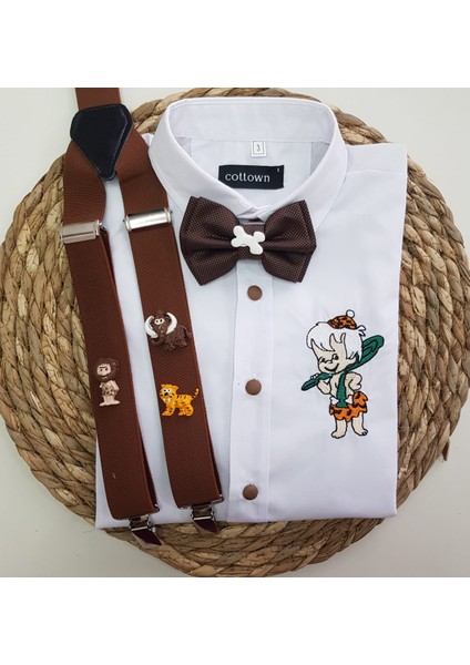 Taş Devri Konseptli Askı Papyon Gömlek