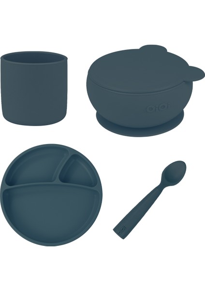 Deep Blue Dörtlü Set (Tabak+Bardak+Kaşık+Kapaklıkase)
