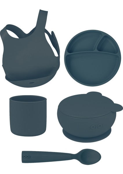 Deep Blue Beşli Set (Önlük+Tabak+Kase+Bardak+Kaşık)