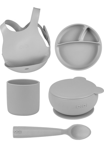 Powder Grey Beşli Set (Önlük+Tabak+Kase+Bardak+Kaşık)