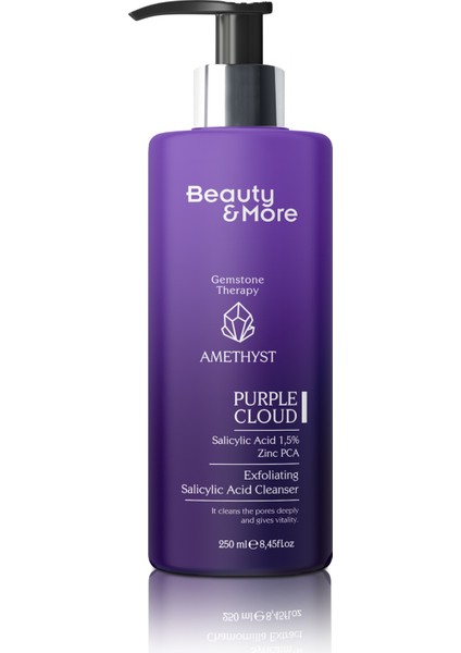 Ametist Purple Cloud Yağlı ve Akneli Ciltler Için Yüz Yıkama Jeli 250 ml Salicylic Acid 1,5% + Zinc PCA+ Ametist Powder
