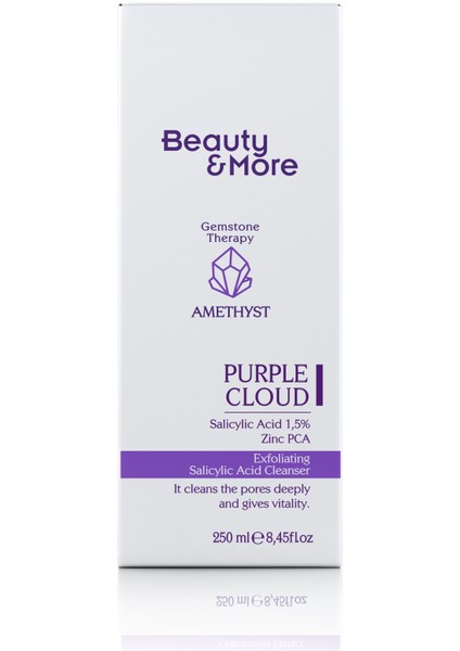 Ametist Purple Cloud Yağlı ve Akneli Ciltler Için Yüz Yıkama Jeli 250 ml Salicylic Acid 1,5% + Zinc PCA+ Ametist Powder