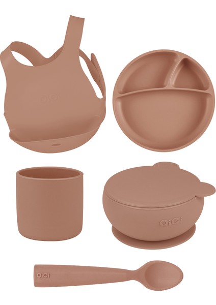 Woody Brown Beşli Set (Önlük+Tabak+Kase+Bardak+Kaşık)