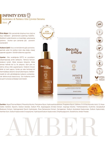 Amber Infinity Eyes Aydınlatıcı ve Parlatıcı Göz Çevresi Serumu 30 ml Caffeine 5% + Aldavin + Glutathione+ Amber Powder