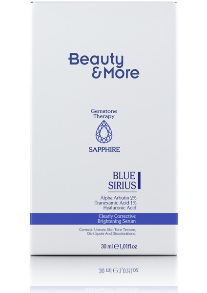 Safir Blue Sirius Aydınlatıcı & Leke Karşıtı Serum 30 ml Alpha Arbutin 2% + Tranexamic Acid 1% + Hyaluronic Acid + Safir Powder