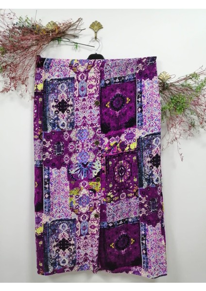 Fuşya Düğmeli Viskon Etek