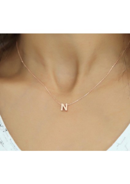 N Harfı Gümüş Kolye Rose