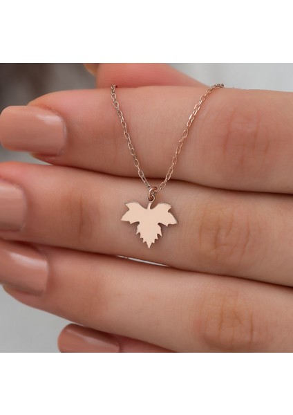 Gümüş Çınar Yaprağı Kolye Rose Gold Kaplama Sade Yaprak Kolye