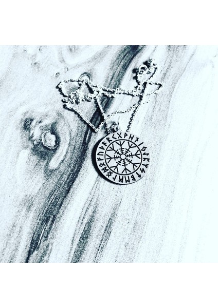 Viking Tılsımı Gümüş Madalyon Telkarı El Yapımı Viking Pusulası Vegvisir Totem Kolyesi Unisex
