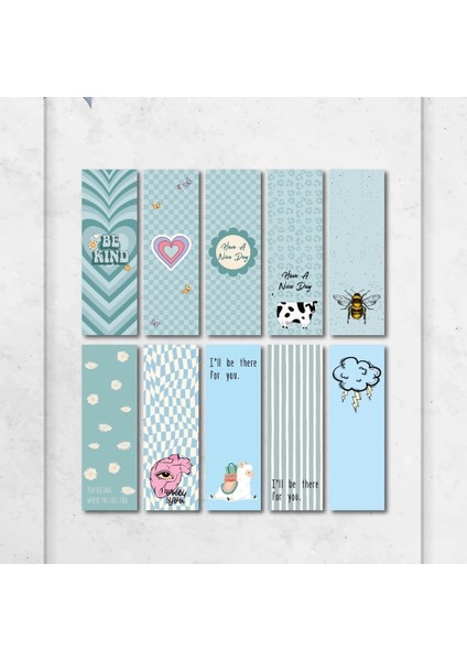 Mavi Renkli Yazılı Karışık Tasarım 10 Adet Kitap Ayraç Seti PYTKAYRAC52