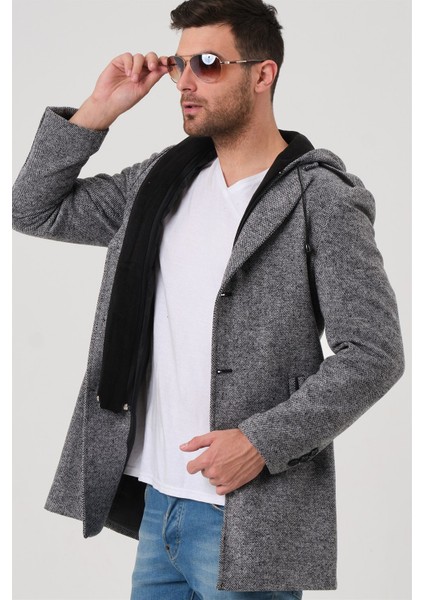 PLT8406 Dewberry Erkek Palto-Desenli Gri