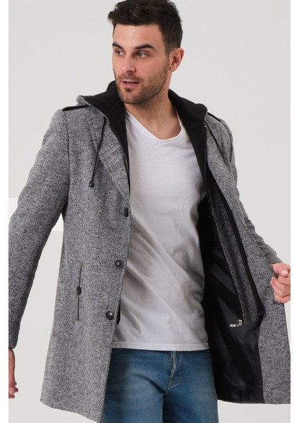 PLT8406 Dewberry Erkek Palto-Desenli Gri modelleri