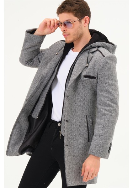 PLT8371 Dewbrry Erkek Palto-Diagonal Siyah- Gri