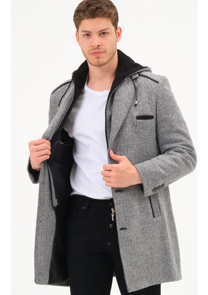 Erkek Palto %70 Yün %30 Polyester Uzun Kol Midi Siyah-Gri Desenli modelleri