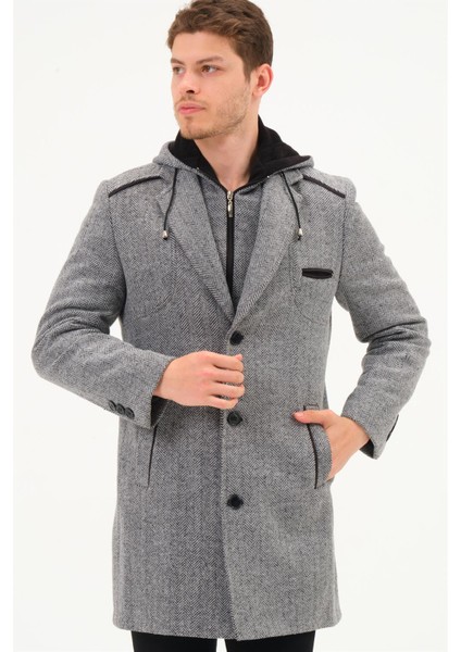 Erkek Palto %70 Yün %30 Polyester Uzun Kol Midi Siyah-Gri Desenli indirimleri