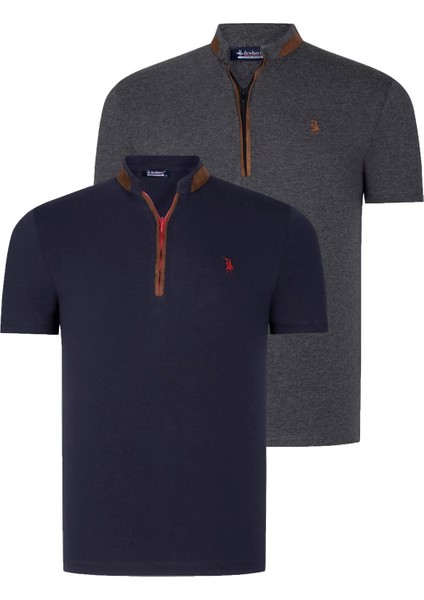 Ikili Set T8571 Dewberry Fermuarlı Erkek T-Shırt-Antrasit-Lacivert