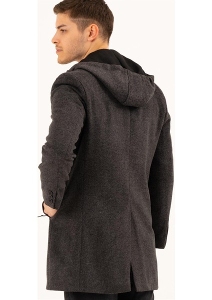 PLT8376 Dewberry Erkek Palto-Desenli Koyu Antrasit fiyatları