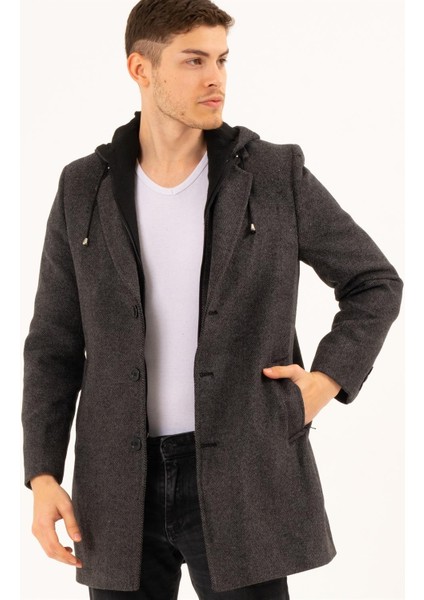 PLT8376 Dewberry Erkek Palto-Desenli Koyu Antrasit modelleri
