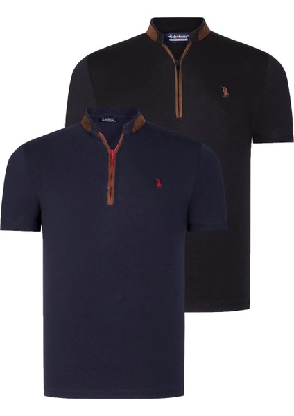 Ikili Set T8571 Dewberry Fermuarlı Erkek T-Shırt-Siyah-Lacivert