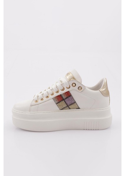 ES861 Kadin Kalin Taban Silver Taşli Sneakers Ayakkabi modelleri