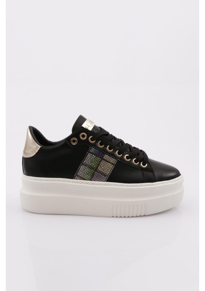 ES861 Kadin Kalin Taban Silver Taşli Sneakers Ayakkabi