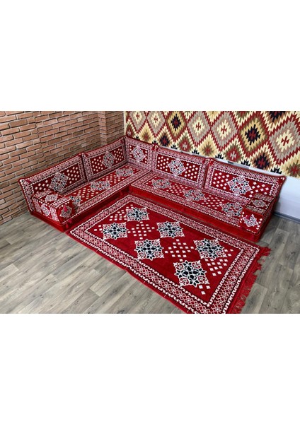 Şark Köşesi Minder, Kilim Takımı Konsept Kırmızı 10 Parça