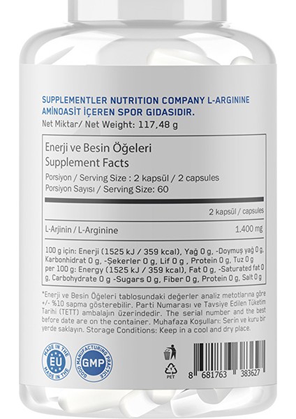Arginine 120 Kapsül