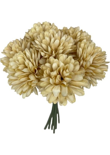 Yapay Çiçek Krizantem Kartopu Cappucino Rengi Renk 7 Ayrı Tek Dal Demet