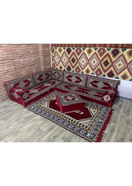 Şark Köşesi Minderi Saraylı Desenli Kilim, Orta Puf Takımı Konsept 11 Parça