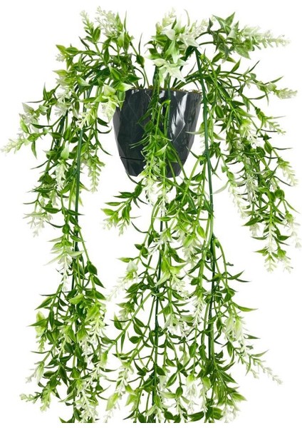 Yapay Çiçek Siyah Saksıda Sarkan TY60 Yeşil Beyaz Bitki Yapay Sarmaşık 60CM