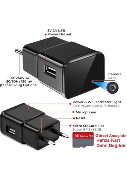 Ucuzcu Market Wifi USB Adaptör Kamera (Dünyanın Her Yerinden Canlı Izlenir Ses ve Görüntü Kayıt Eder)