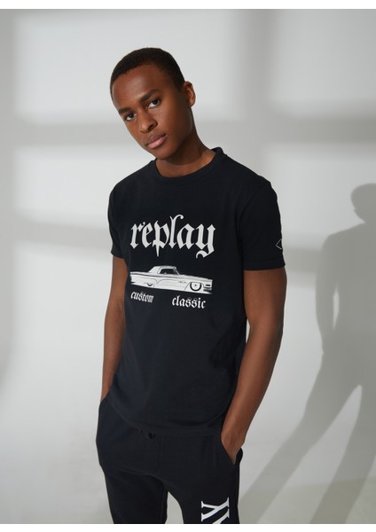 Bisiklet Yaka Düz Siyah Erkek T-Shirt M648000022662G T-Shirts Regular