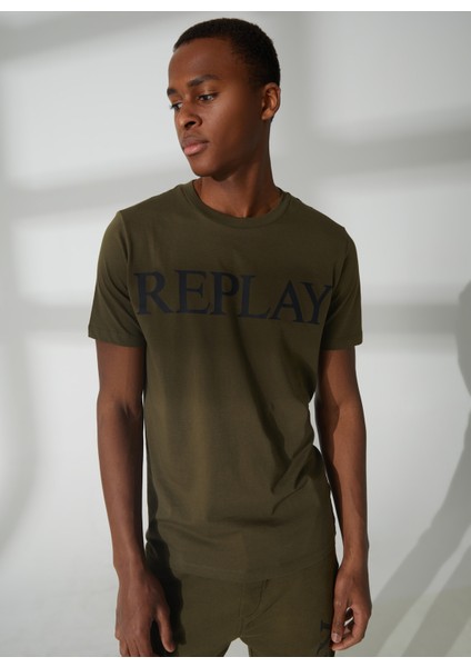 Bisiklet Yaka Düz Yeşil Erkek T-Shirt M647500022980P T-Shirts Regular Pur