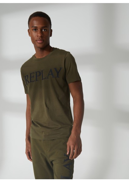 Bisiklet Yaka Düz Yeşil Erkek T-Shirt M647500022980P T-Shirts Regular Pur modelleri