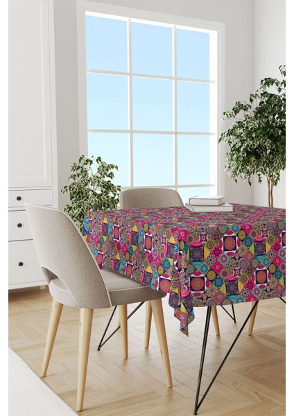 Pembe Mor Ramazan Temalı Motif Desenli Dijital Baskılı Masaörtüsü CGH1335-MS