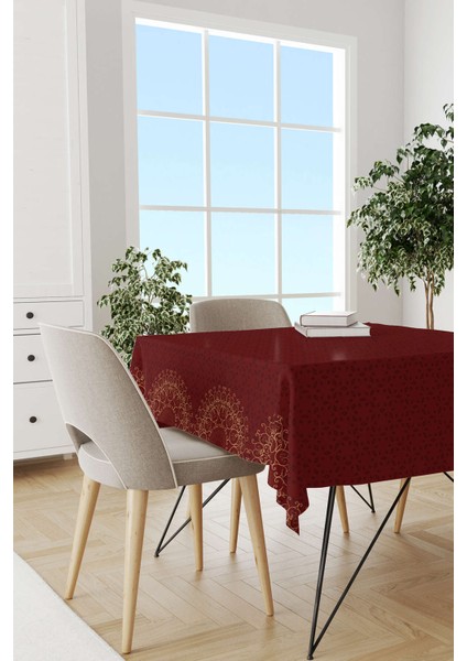 Kırmızı Bordo Ramazan Temalı Motif Desenli Dijital Baskılı Masaörtüsü CGH1286-MS