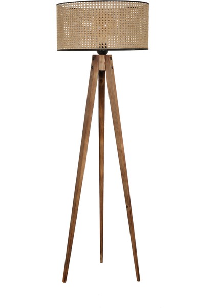 Tripod Lambader Silindir Rattan Abajurlu